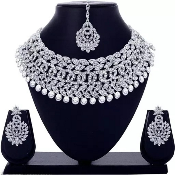 Rhodium Plated Jewellery Set White Austrian Diamond