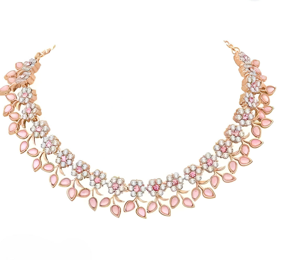 Rose Gold Plated Necklace set with Peach color Kundan