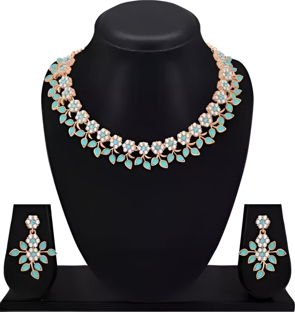 Rose Gold Plated Necklace set with Peach color Kundan