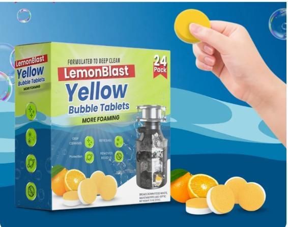 LemonBlast Yellow Bubble Tablets – 24 Pack Foaming Drain Cleaner Tablets | Deep Clean & Fresh Lemon Scent